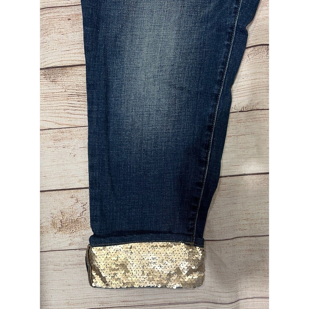 Chico’s Chicos Jeans Blue Boyfriend Ankle Cuffed Sequin Accent 1.5 Medium Petite - Picture 2 of 8